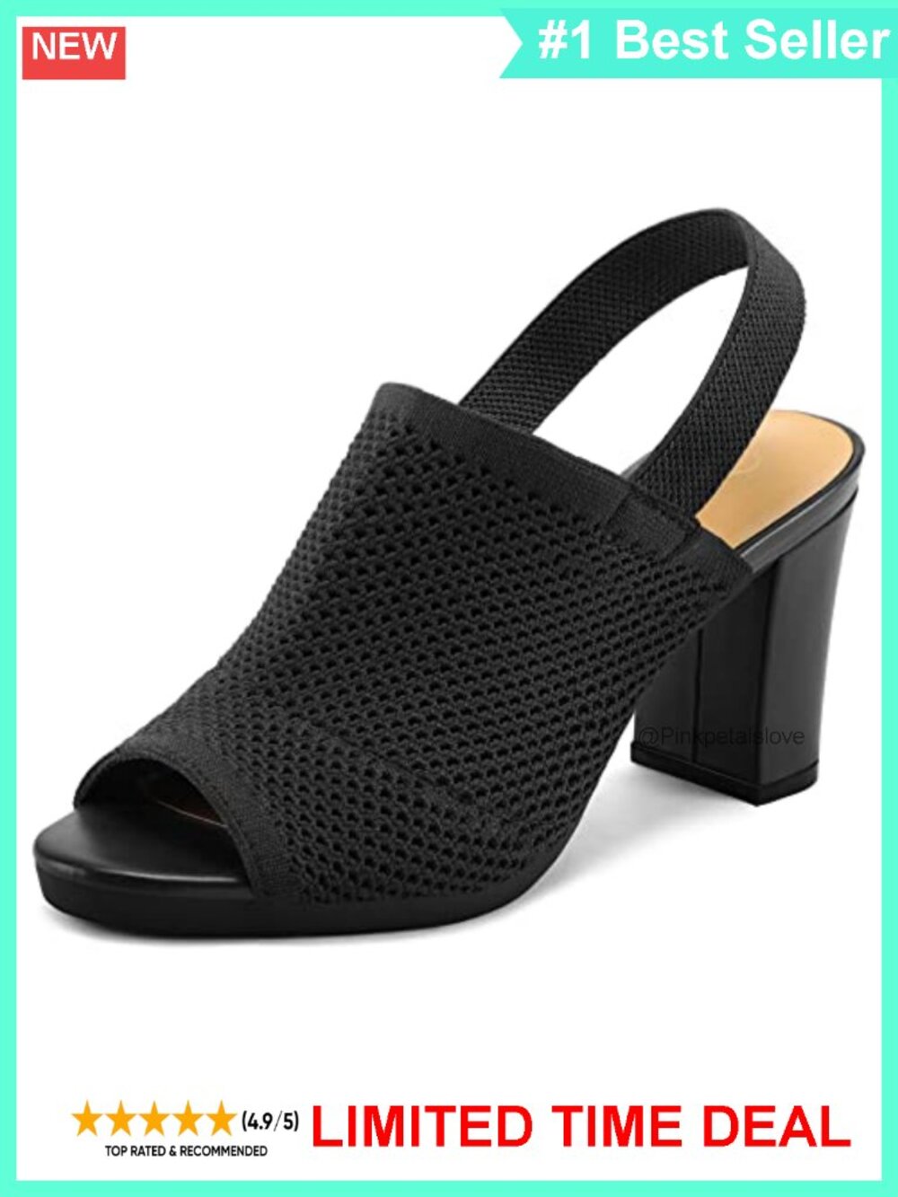 Knit Peep Toe Slingback Chunky Block Heel Sandals